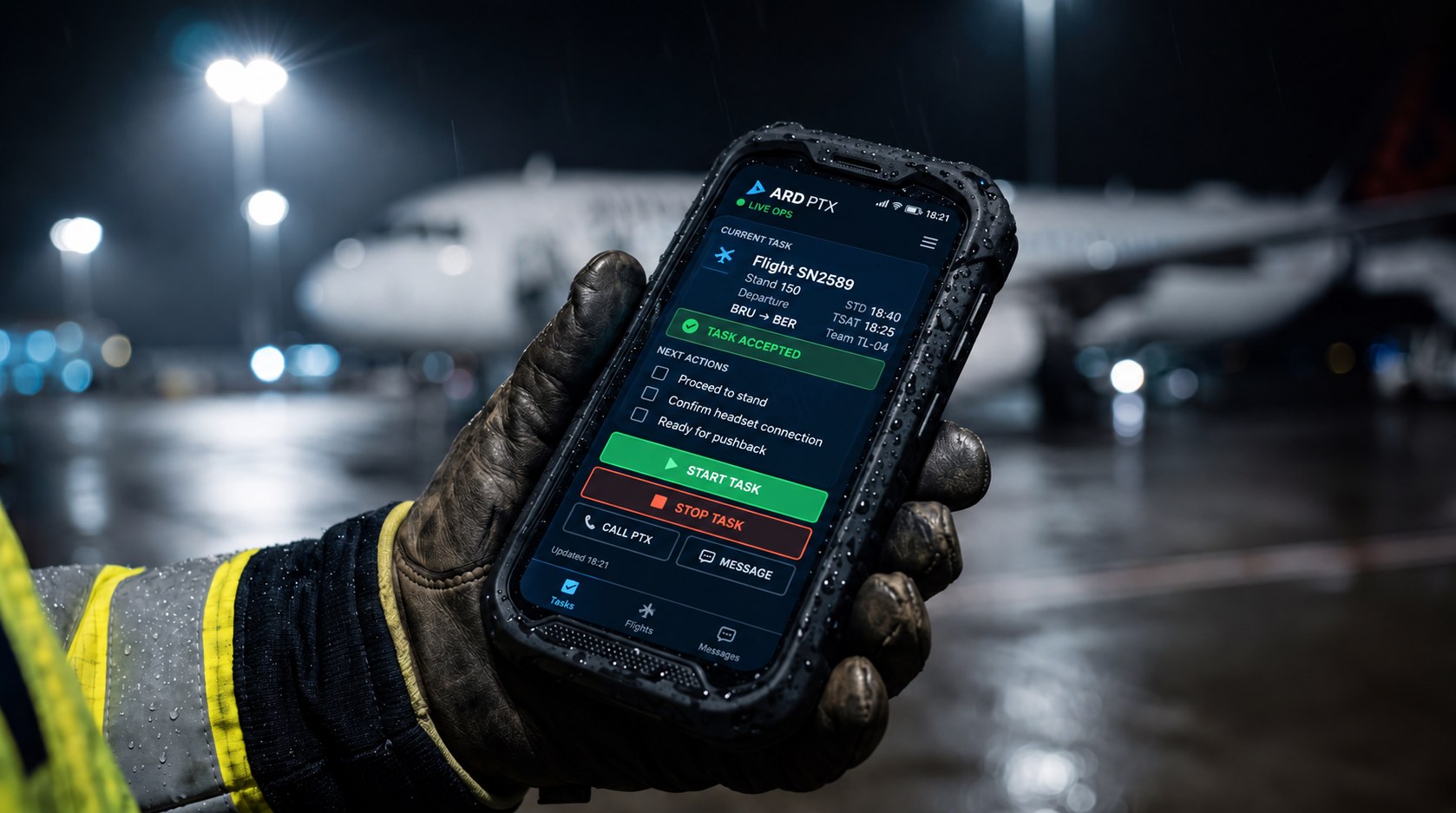 L'app ARD PTX sur le terminal d'un agent de piste
